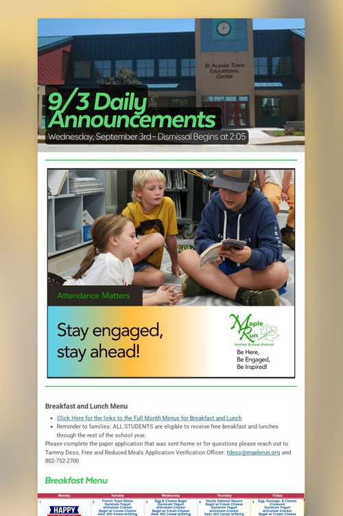 9/3 Daily Announcements