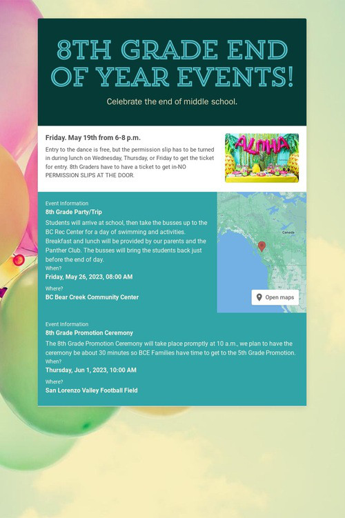 8th Grade End of Year Events!