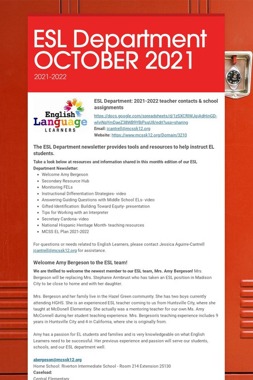 ESL Department OCTOBER 2021