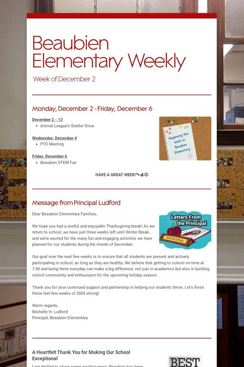 Beaubien Elementary Weekly