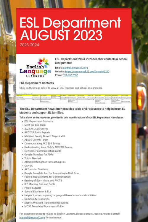 ESL Department AUGUST 2023
