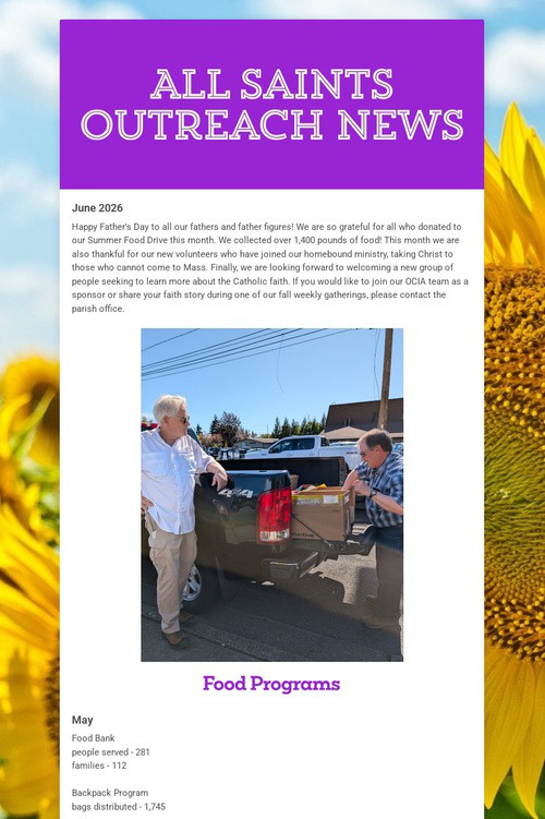 All Saints Outreach News