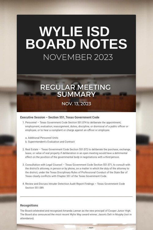 Wylie ISD Board Notes