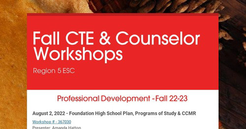 Fall CTE & Counselor Workshops