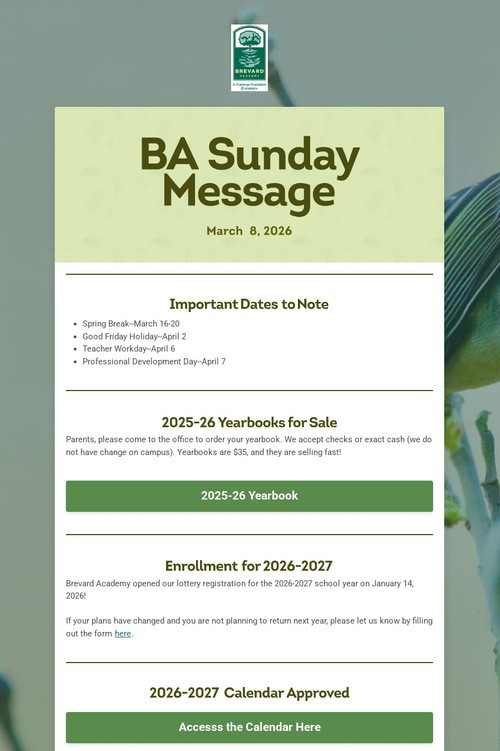 BA Sunday Message
