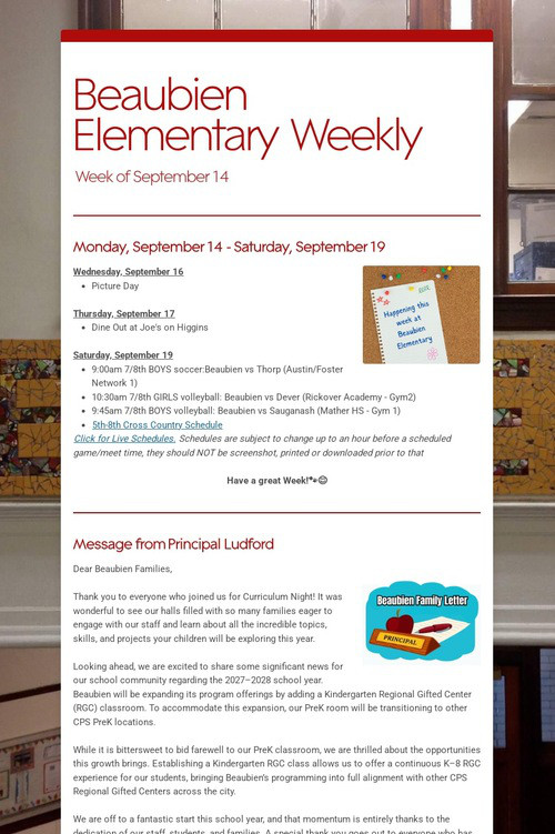Beaubien Elementary Weekly
