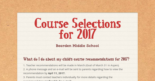 Course Selections for 2017