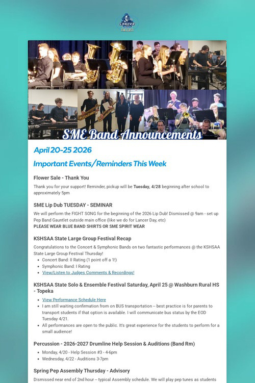 SME Band Announcements - 4/20/2026