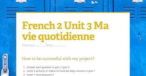 French 2 Unit 3 Ma vie quotidienne