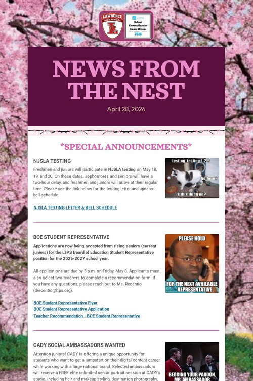NEWS FROM THE NEST