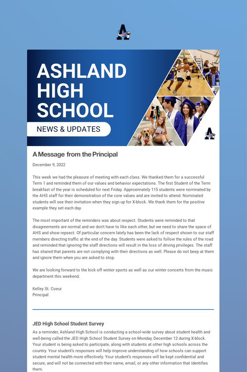 Ashland High School Weekly Update