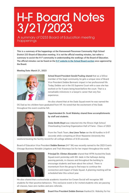 H-F Board Notes 3/21/2023