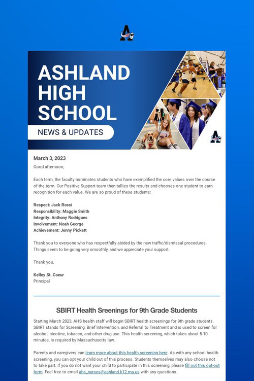 Ashland High School Weekly Update