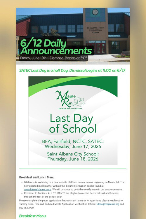 6/12 Daily Announcements