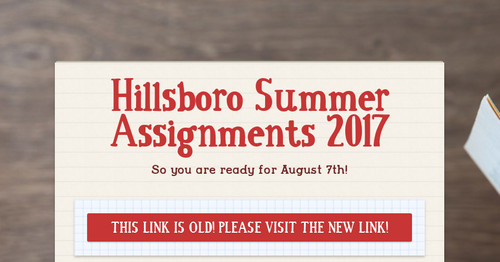Hillsboro Summer Assignments 2017