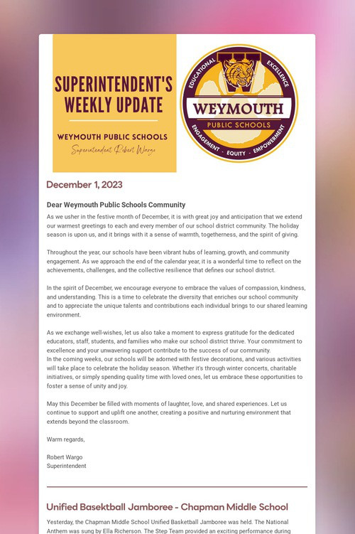 Superintendent's Weekly Update