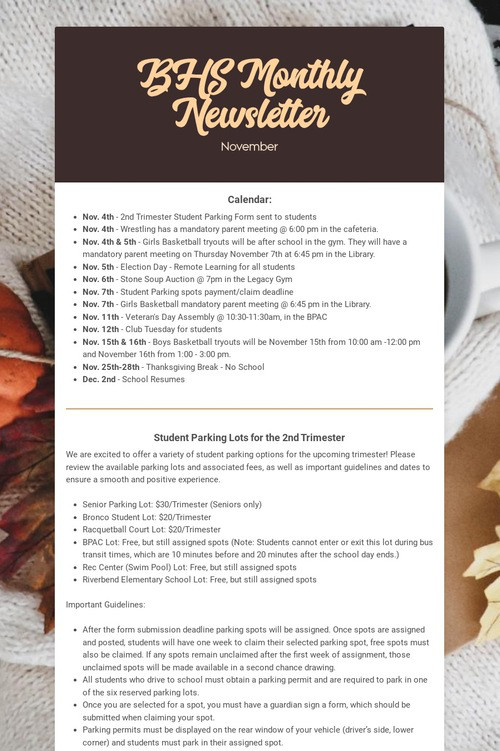 BHS Monthly Newsletter