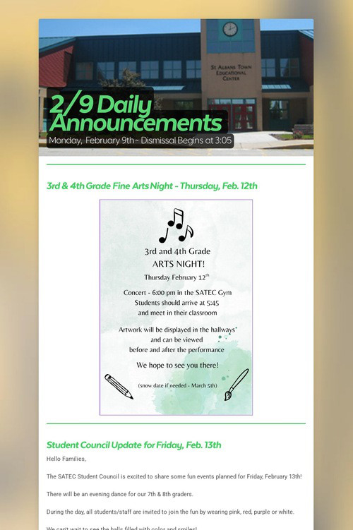 2/9 Daily Announcements