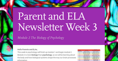 Parent and ELA Newsletter Week 3