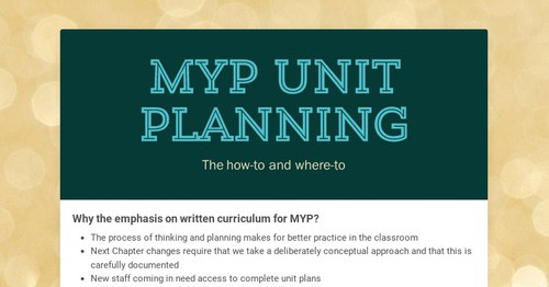 Myp Unit Planning