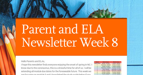 Parent and ELA Newsletter Week 8