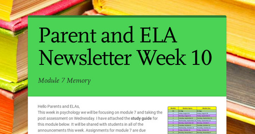 Parent and ELA Newsletter Week 10