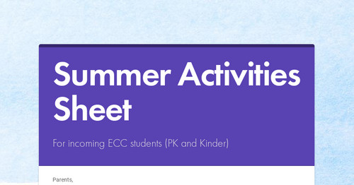 Summer Activities Sheet