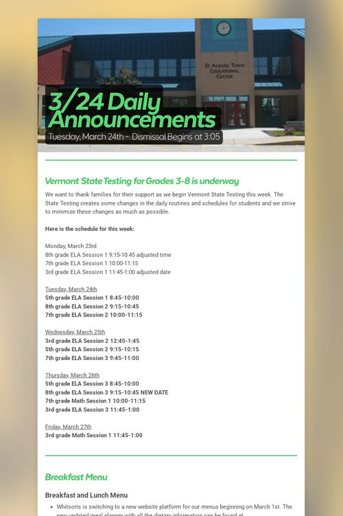 3/24 Daily Announcements