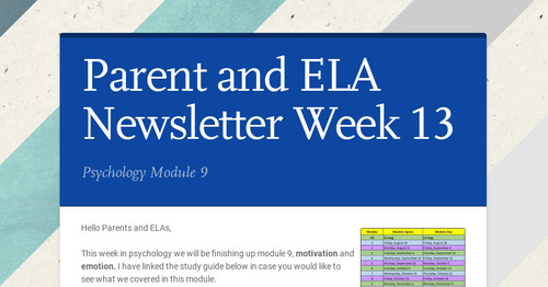Parent and ELA Newsletter Week 13