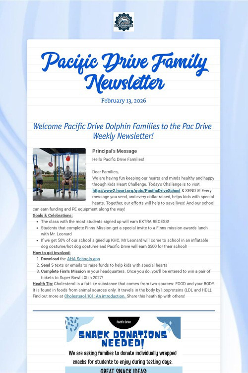 Pacific Drive Family Newsletter