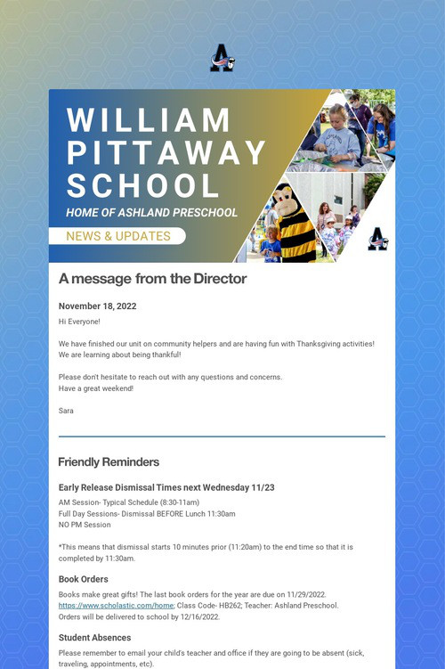 Ashland Preschool Weekly Update