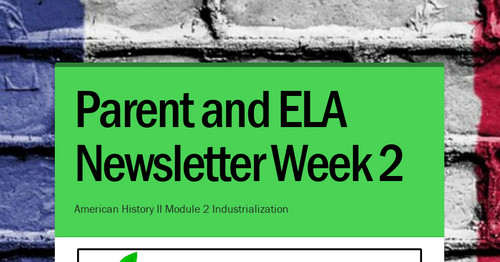 Parent and ELA Newsletter Week 2
