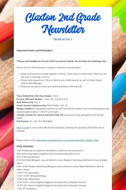 Claxton 2nd Grade Newsletter