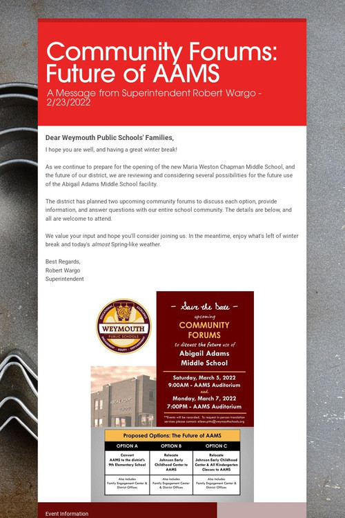 Community Forums: Future of AAMS