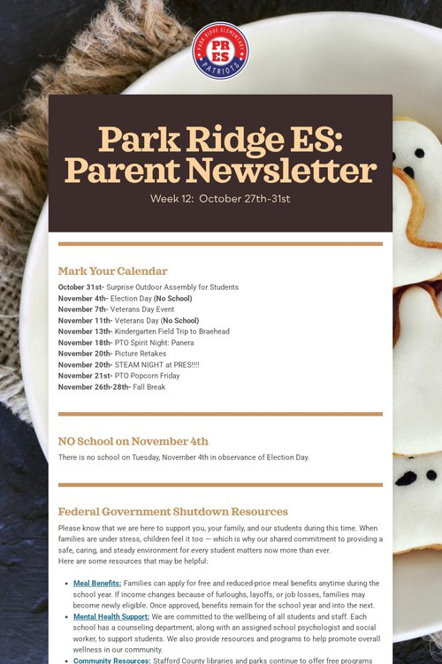 Park Ridge ES:  Parent Newsletter
