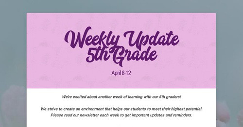 Weekly Update 5th Grade