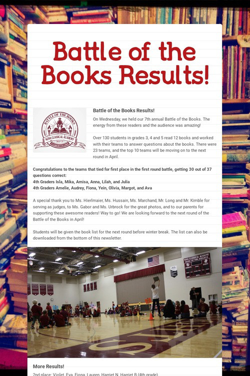 Battle of the Books Results!
