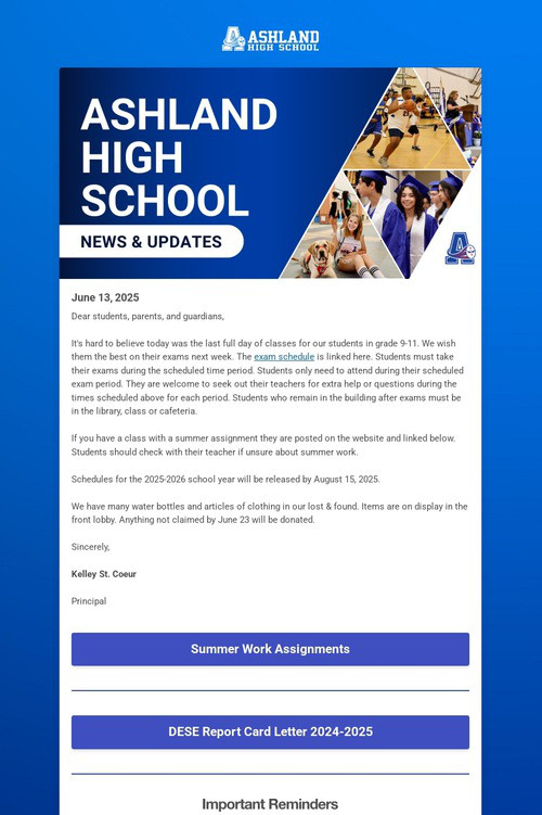 Ashland High School Weekly Update
