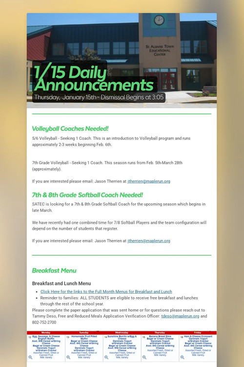 1/15 Daily Announcements