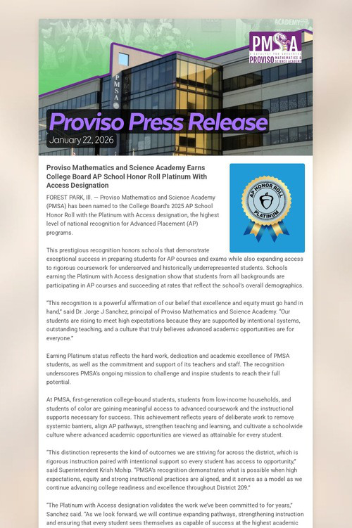 Proviso Press Release