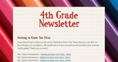 4th Grade Newsletter