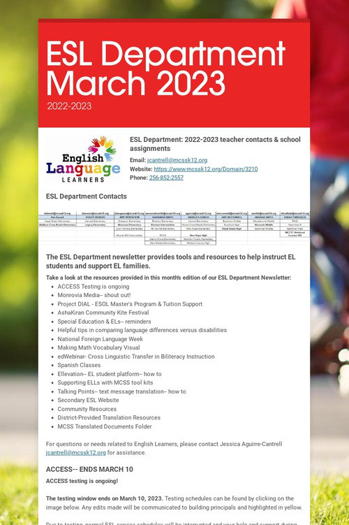 ESL Department March 2023