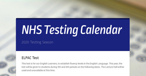 NHS Testing Calendar