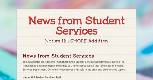 News from Student Services