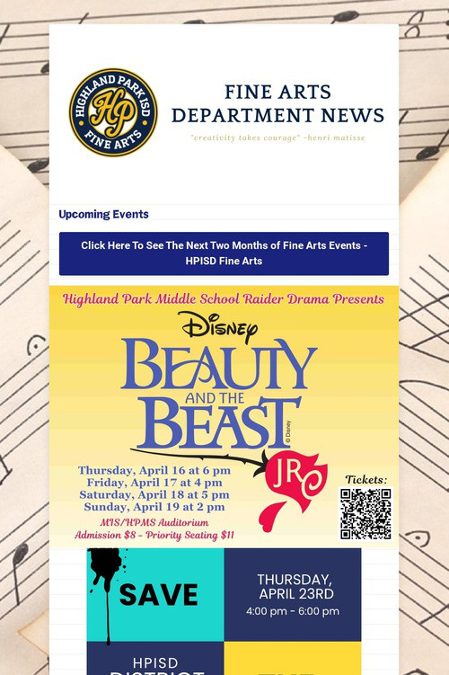 3/31/26 Fine Arts Department News