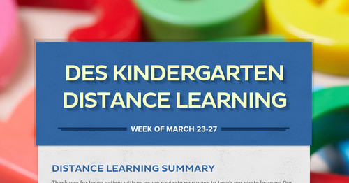 DES Kindergarten Distance Learning