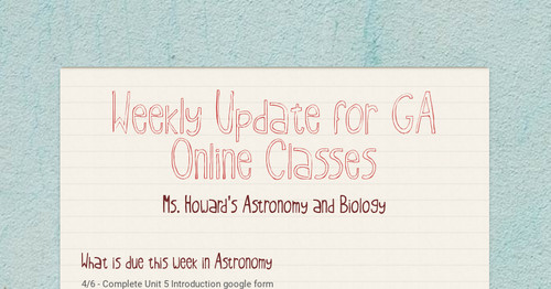 Weekly Update for GA Online Classes