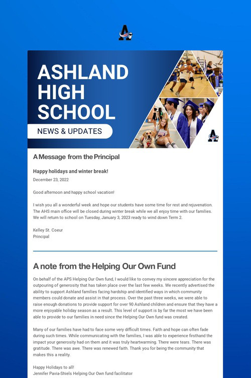 Ashland High School Weekly Update