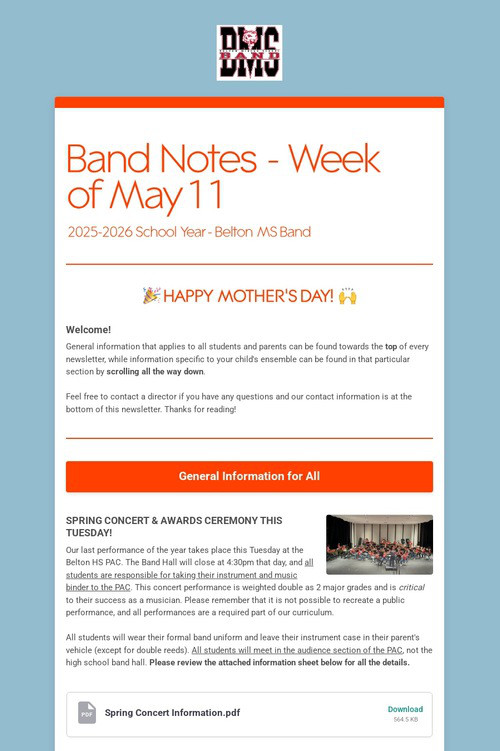 Band Notes - Week of May 11