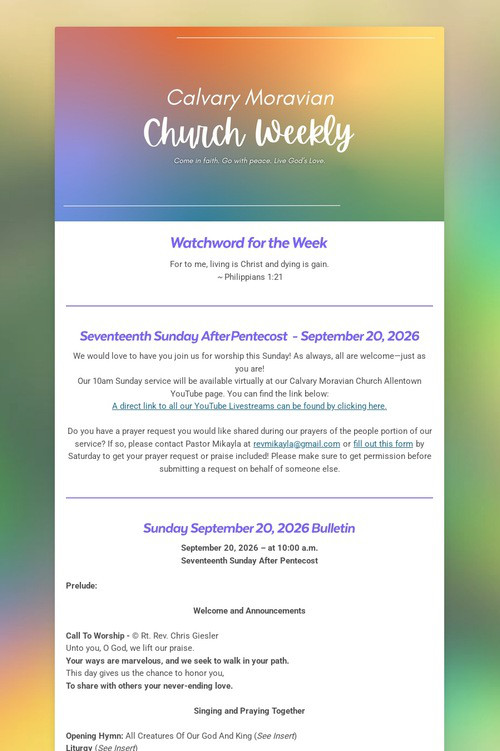 Calvary Moravian Church Weekly